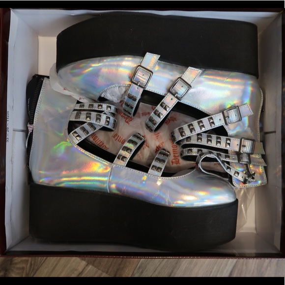 Demonia Shoes - Demonia silver platform shoes